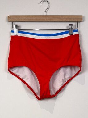 Solid & Striped Womens High Waist Bikini Bottom Red Stripe Swimwear Size M